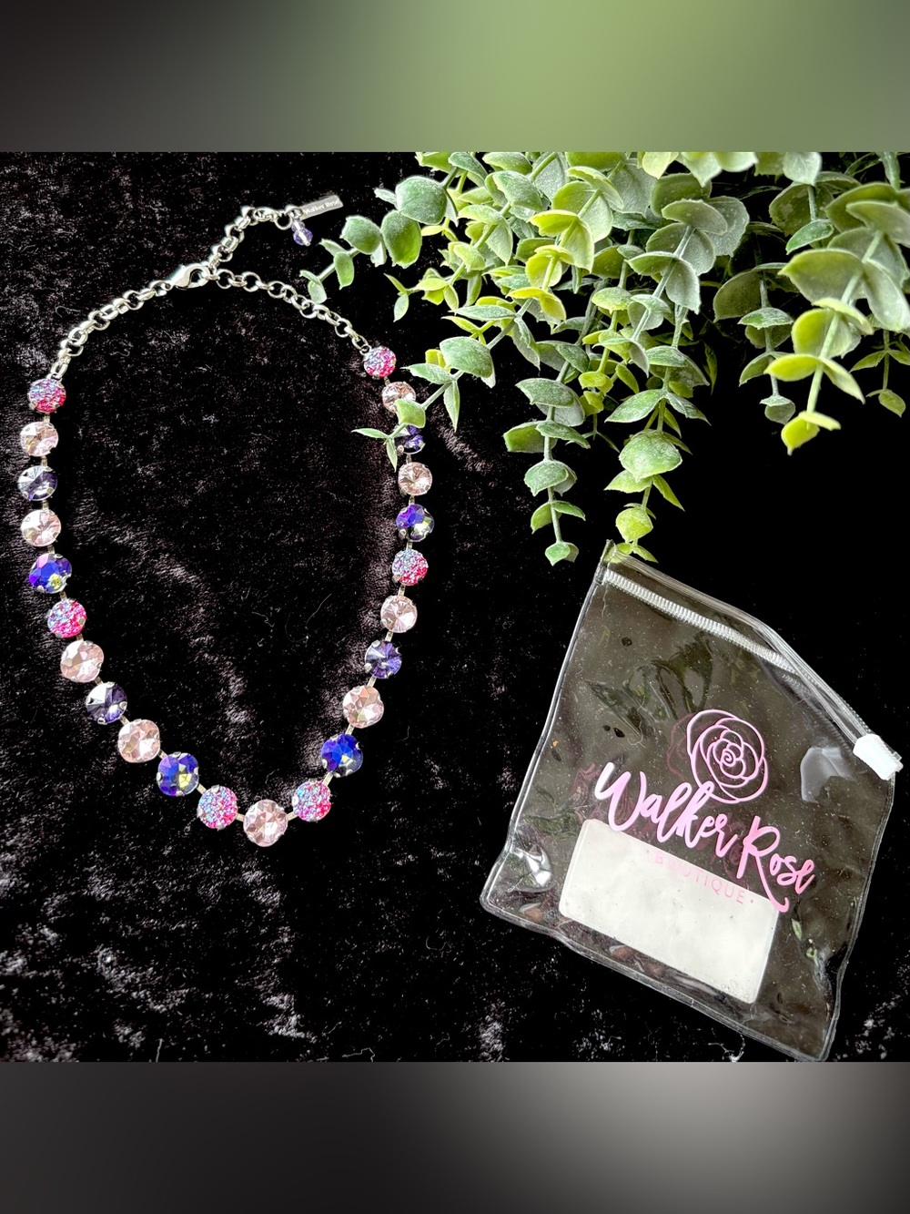 WALKER ROSE - TOVA The Trudy Round Crystal Statement Necklace in Pink and Purple - Picture 3 of 5